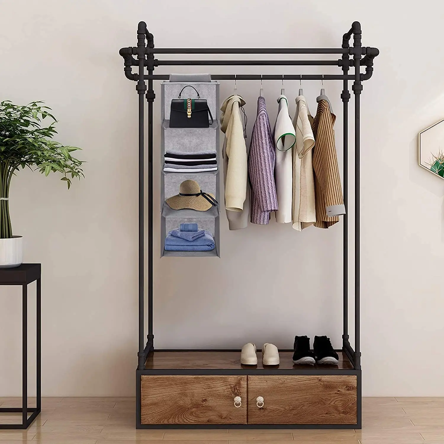 4-Shelf Hanging Closet Organizer Fabric Hanging Closet Shelves Collapsible Hanging Closet Organizer