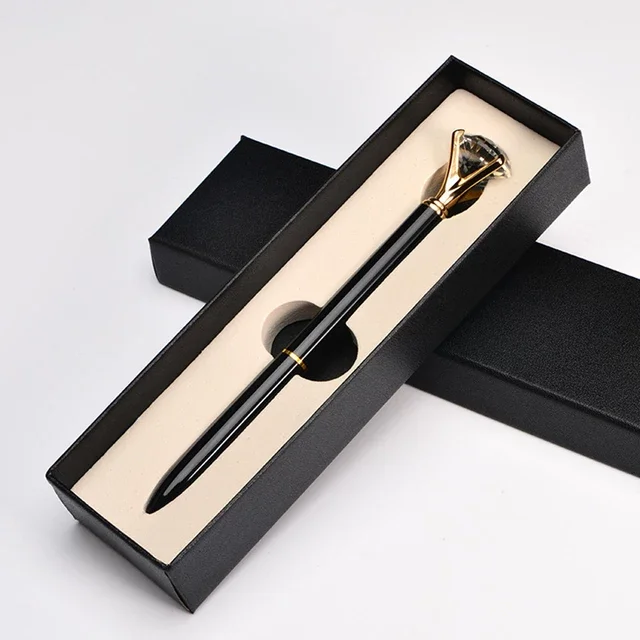 Luxury metal business pen box big diamond crystal ballpoint pen custom logo printing