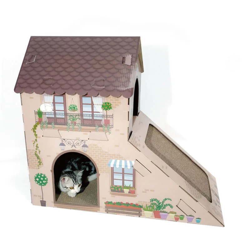 Zhejiang Eco Friendly Household Cat Villa Corrugated Paper Cat House Scratcher Cardboard