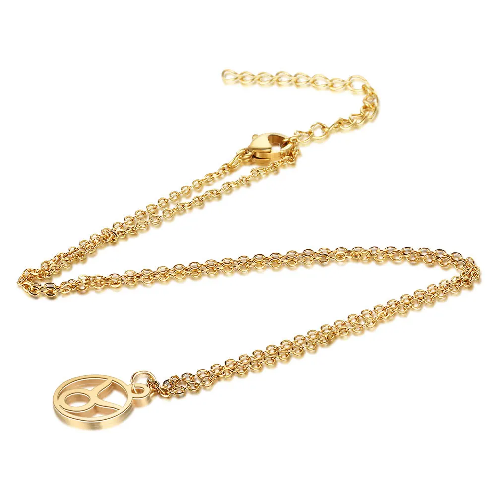 Zodiac Necklaces 18K Gold Plated Stainless Steel Pendant Necklace Astrology Horoscope Necklace