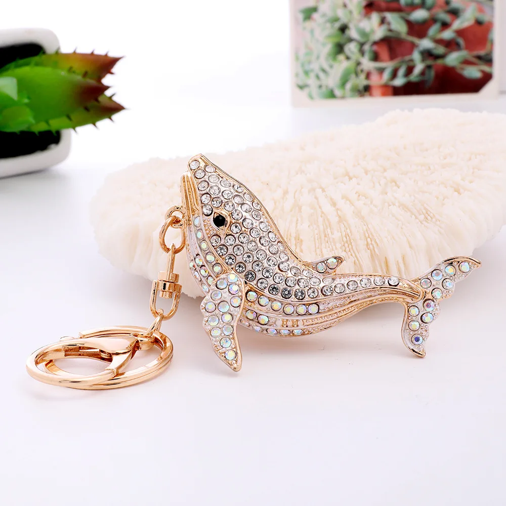 Sparkling dolphin Crystal Rhinestone Keychain Bling kids Metal key chain bag Charm Pendant dolphin keyring Cute Dolphin Keychain