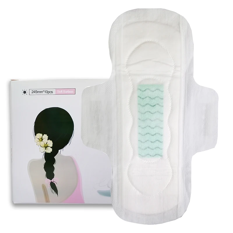 Custom Your Brand Disposable Woman 100% Bio Degradable Green Anion Sanitary Pads with Wings