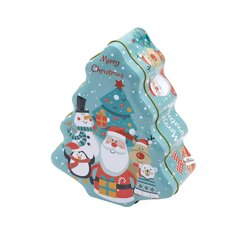 Decorative Christmas tree cookies tin box custom boxes with logo gift metal box packaging