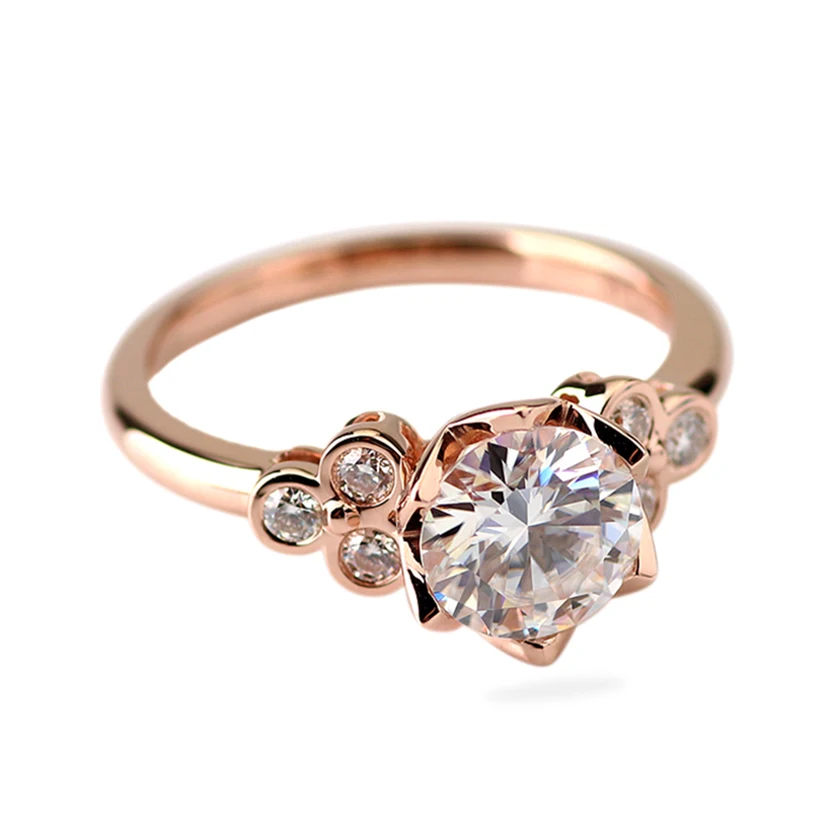 Moissanite 14K Rose Gold Ring Woman Jewelry 7.5mm Moissanite Diamonds Bands Real Gold Wedding Ring