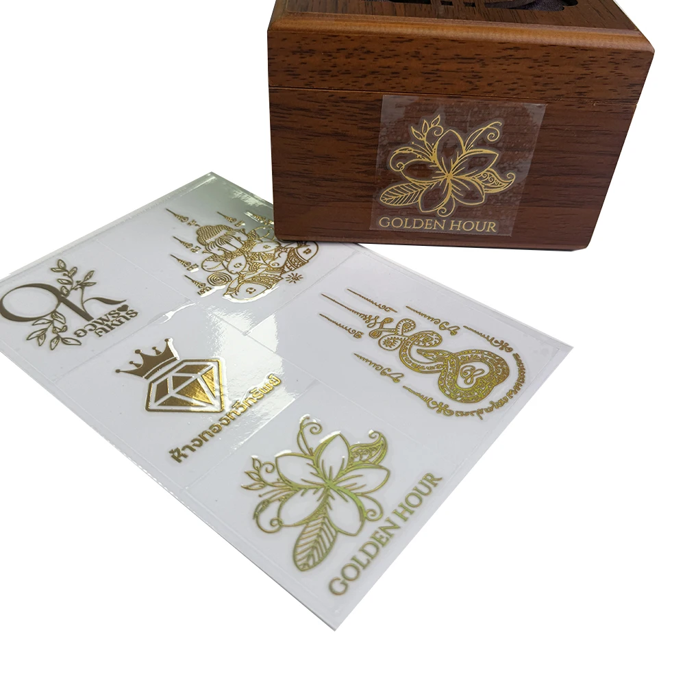 Custom Gold Transfer Stickers 3D Metal Uv Self Adhesive Golden Logo Labels