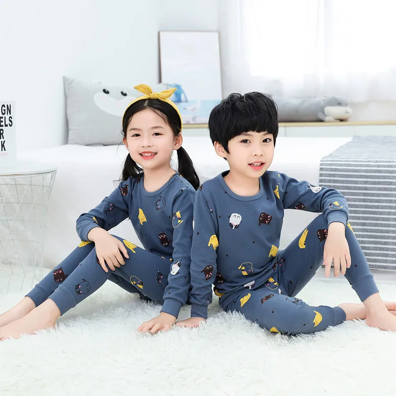 Оптовая продажа с фабрики, новый бутик, пижамы из чистого хлопка для мальчиков и девочек, детская мультяшная Пижама, комплект