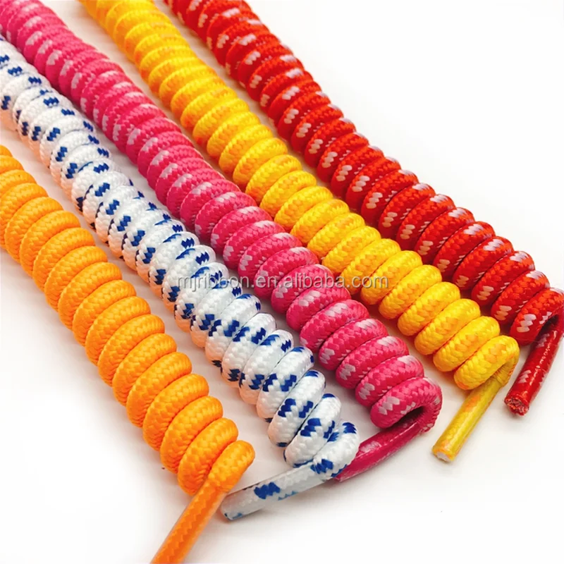 Custom wholesale colorful elastic no tie spiral coil curly shoe lace shoelaces