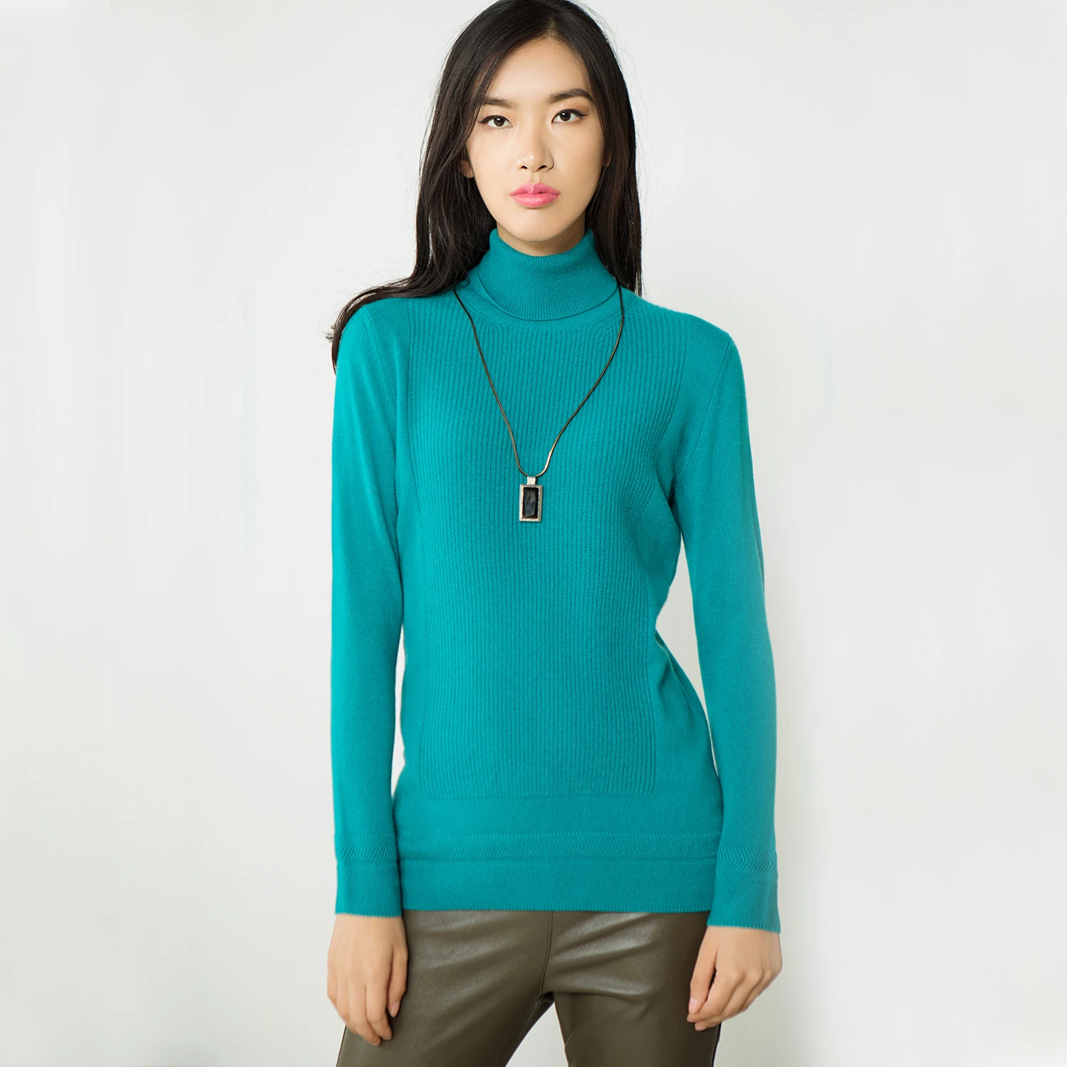 OEM design long sleeve turtleneck women cashmere fabric sweaters