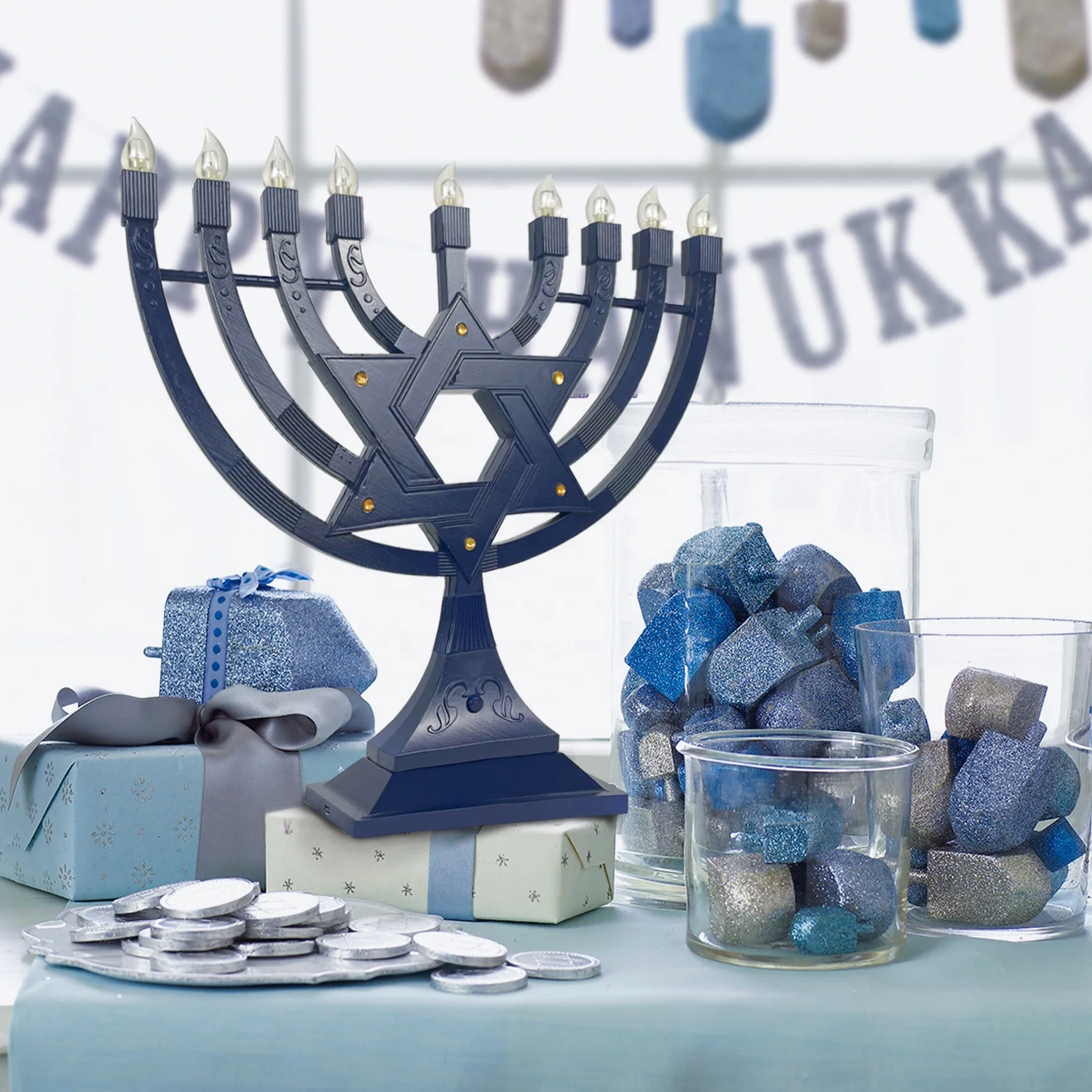 Nicro ночной Светильник Chanukah праздничная настольная лампа лампы в форме пламени СВЕТОДИОДНЫЙ Электрический светильник hanukka Menorah украшение для еврейской