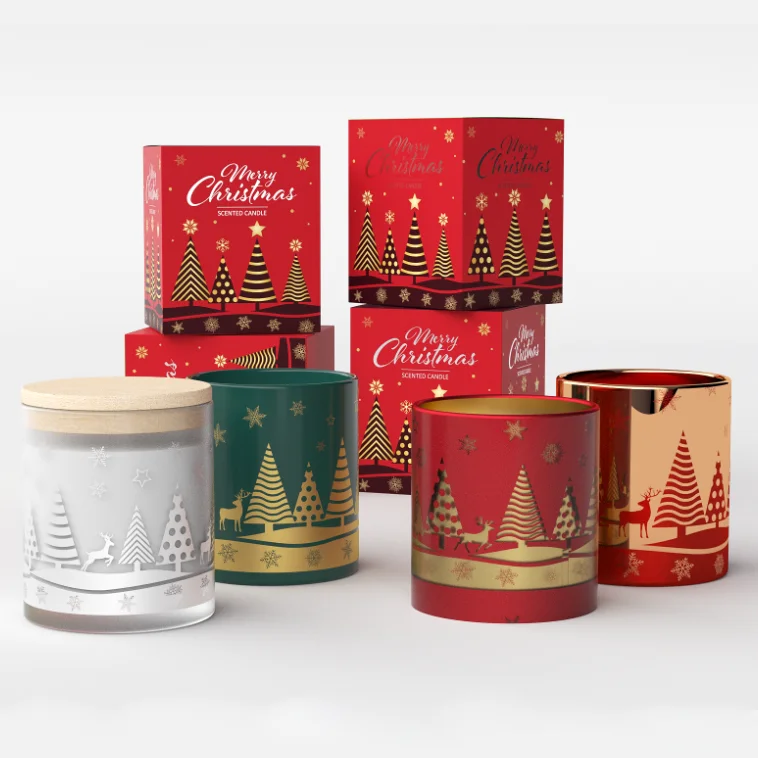 Party Decorative 100% Soy Wax Scented Christmas Soy Candle in Glass Jar With Lid Candles With Box