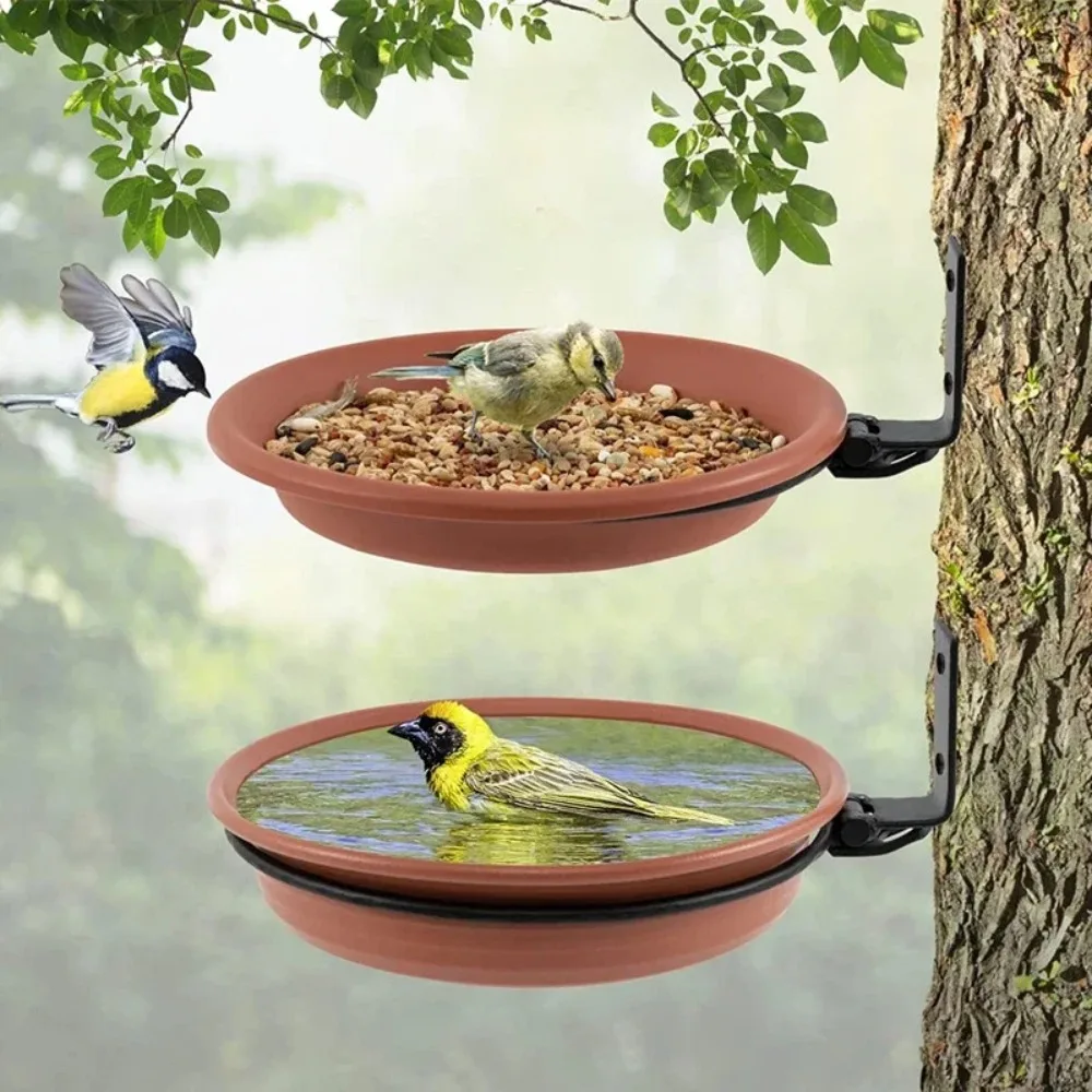 2 Bird Trays Tree Mounted for Bird Feeder Bird Bath Bowl Installed on Wooden Fence Wall