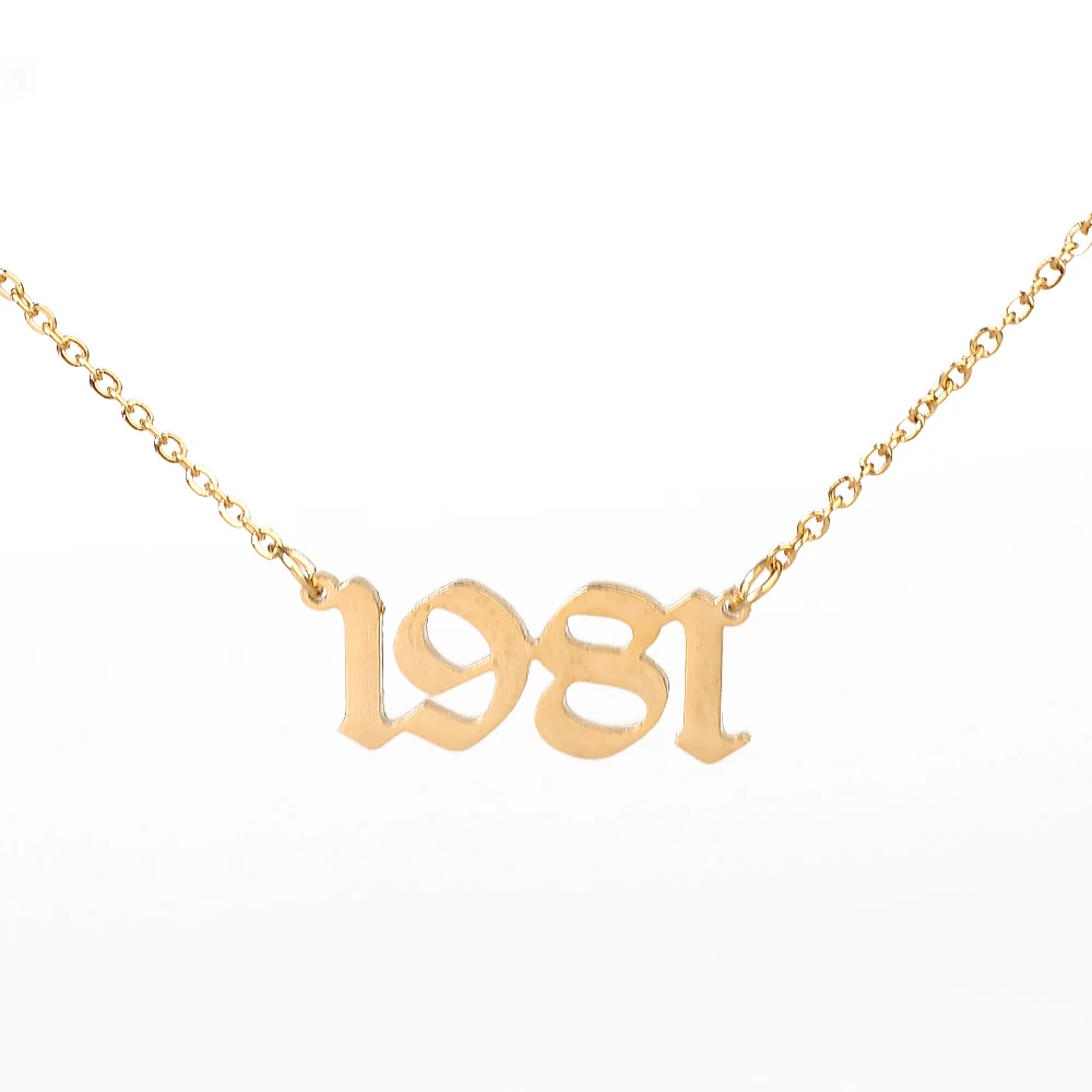 Wholesale Custom Women Jewelry Non Tarnish Free Waterproof Number Pendant 18K Gold Plated Stainless Steel Birth Year Necklace