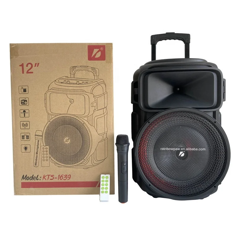 KTS 12 Inch Trolley Blue tooth speaker karaoke subwoofer portable speaker with Led RGB light speaker KTS-1639