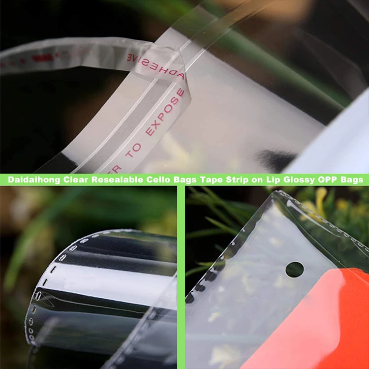 Custom Logo Printing Resealable Apparel Package OPP Bag Self Sealing Bopp Transparent Cello Clear Plastic Cellophane