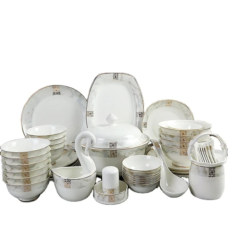 2020 new design bone china restaurant ceramic dinnerware set 52 pcs Luxury porcelain dinner set