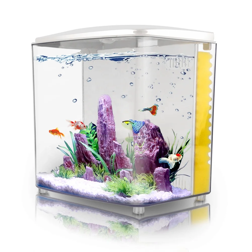 Модный домашний аквариум для рыб FREESEA, мини аквариум с закругленными углами, маленький аквариум для рыб