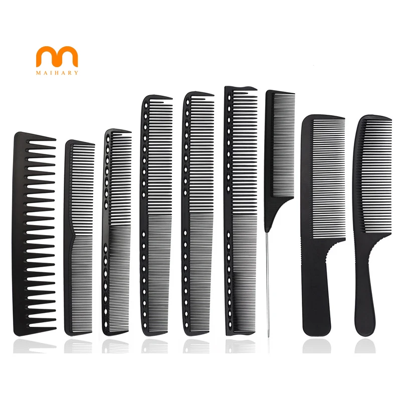 Professional Heat Resistant Salon Black Metal Pin Tail Antistatic Comb Hard Carbon Cutting Comb Hair Trimmer