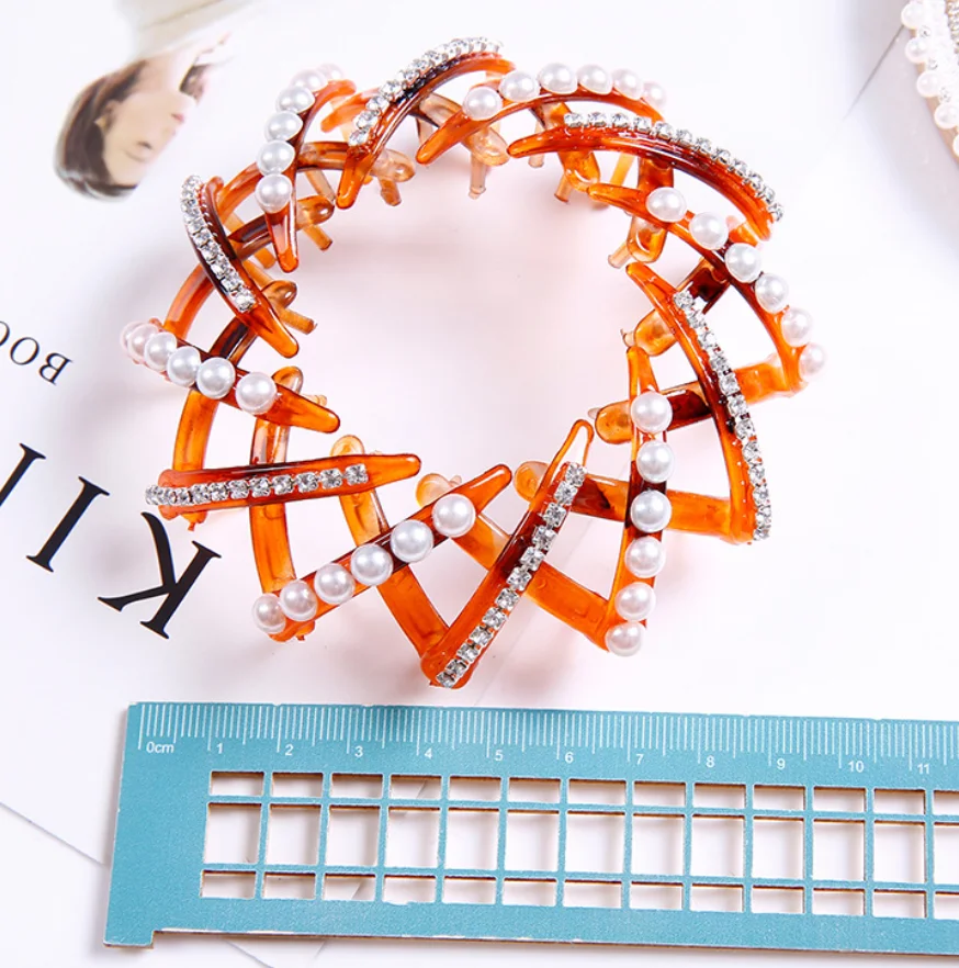 New Trending Buckle Hairpins Diamond Bird Nest Bun Pearl Hair Grab Clips Ponytail Holder Hair Claw Ladies Rhinestone Headwear