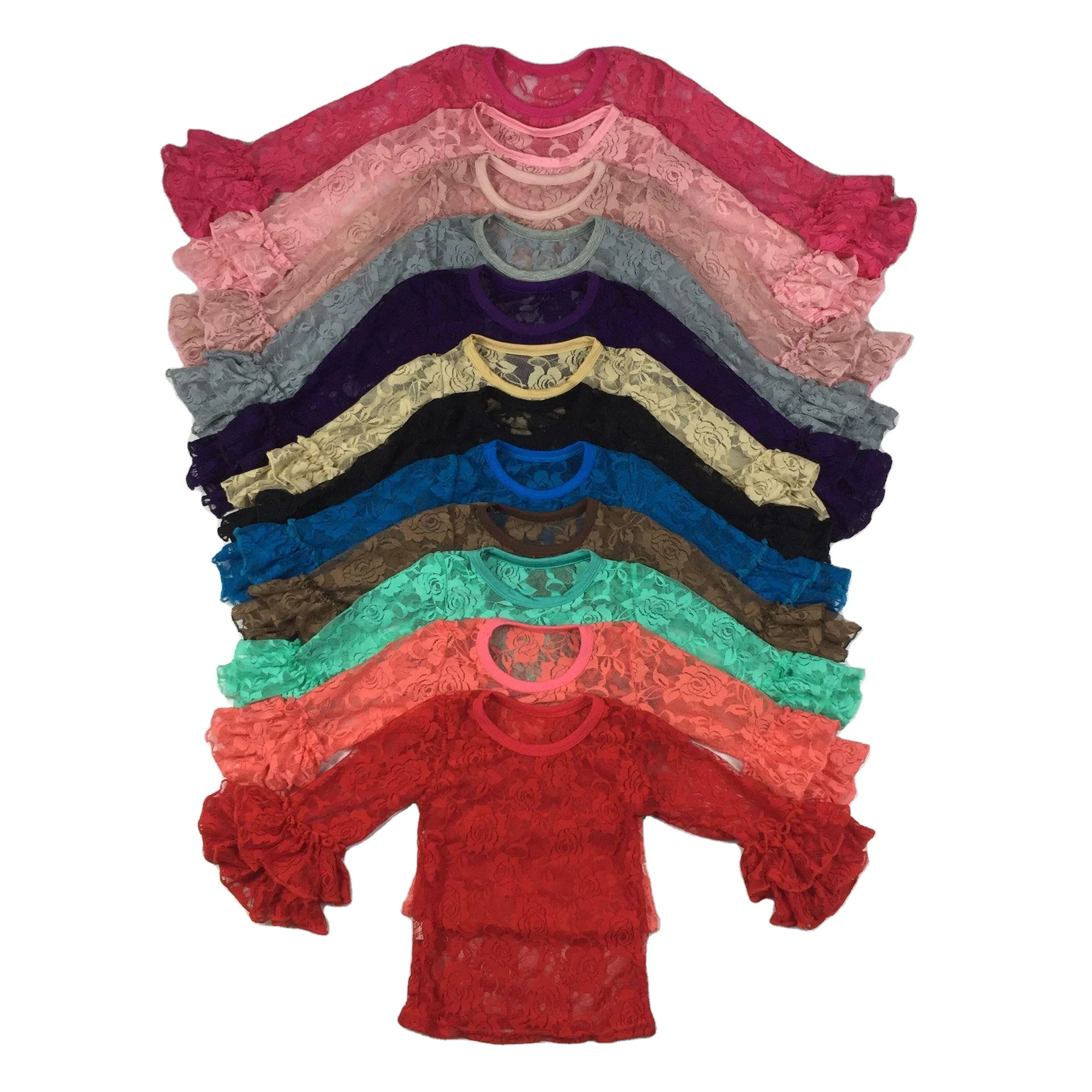 Qingli OEM colorful cardigan Tops See Through Blouse Coat Little Kids long ruffle sleeve Lace Cardigan