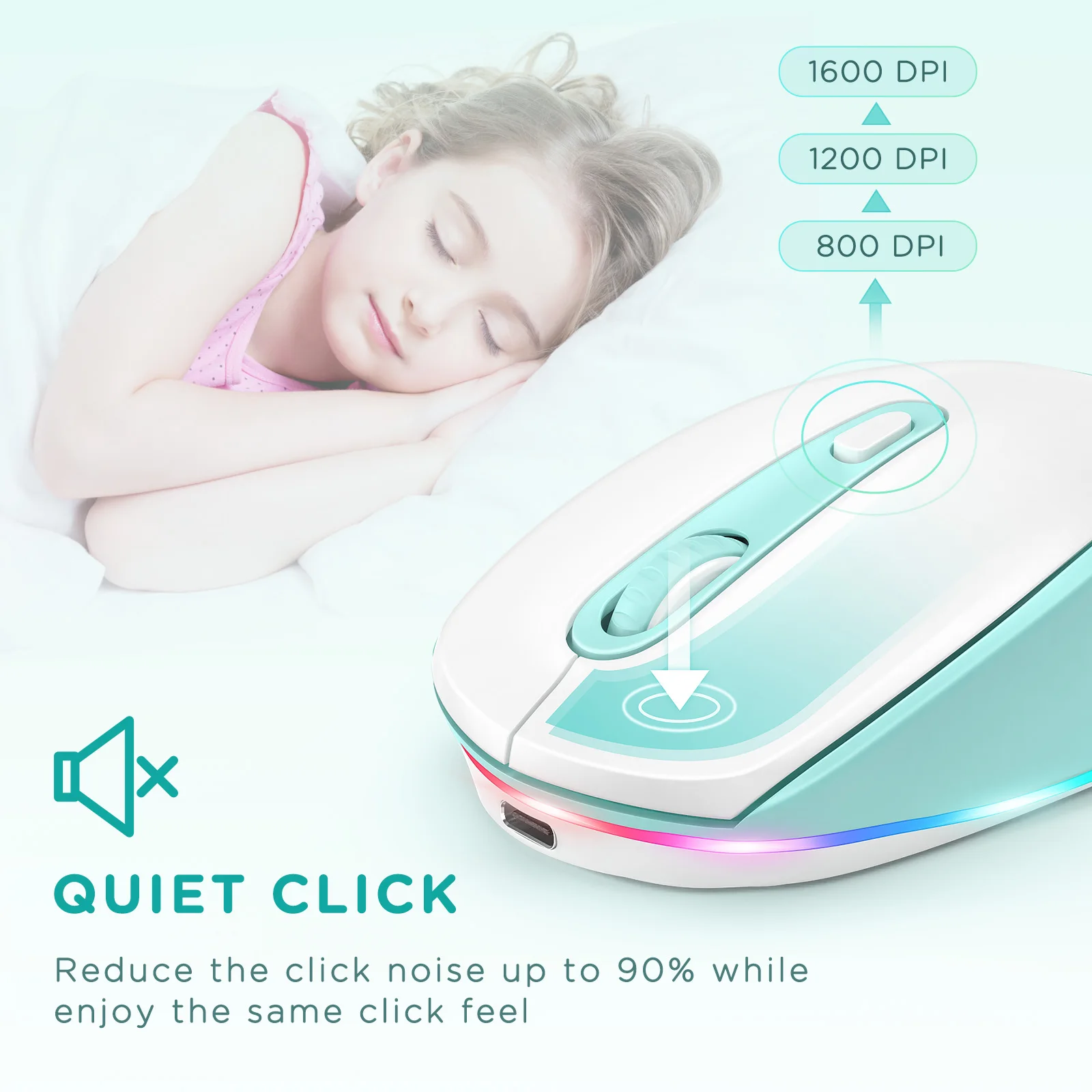 Quiet LED Mouse with USB Receiver Rechargeable Light Up Mice  Adjustable DPI for Laptop Computer Mint seenda Wireless Mouse