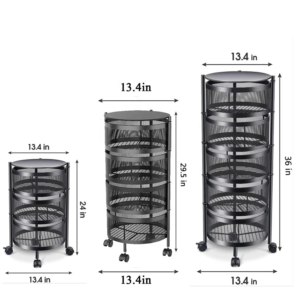 Multifunctional Metal Wire Removable Floor Standing 360 Rotating Kitchen Cabinet Vegetable Fruit Storage Basket Rack With Wheels