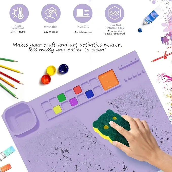 Hot Sale Food Grade BPA Free Rubber Artist Mat Reusable Healthy Tidy Painting Mat Silicone Artist Mat