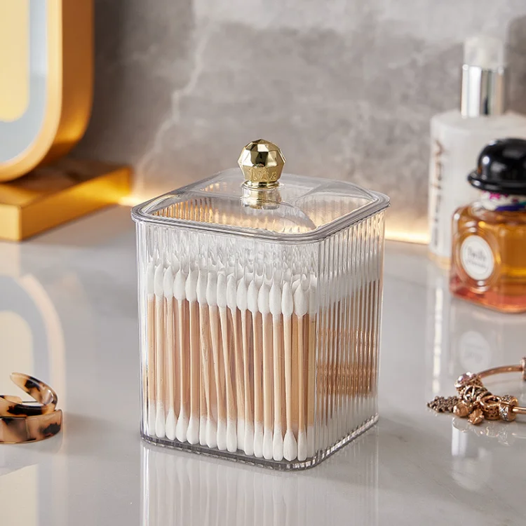Light Luxury Makeup Storage Box Transparent Dust-proof Cotton Swab Case With Round Shape Lipstick Remover Combining Plastic