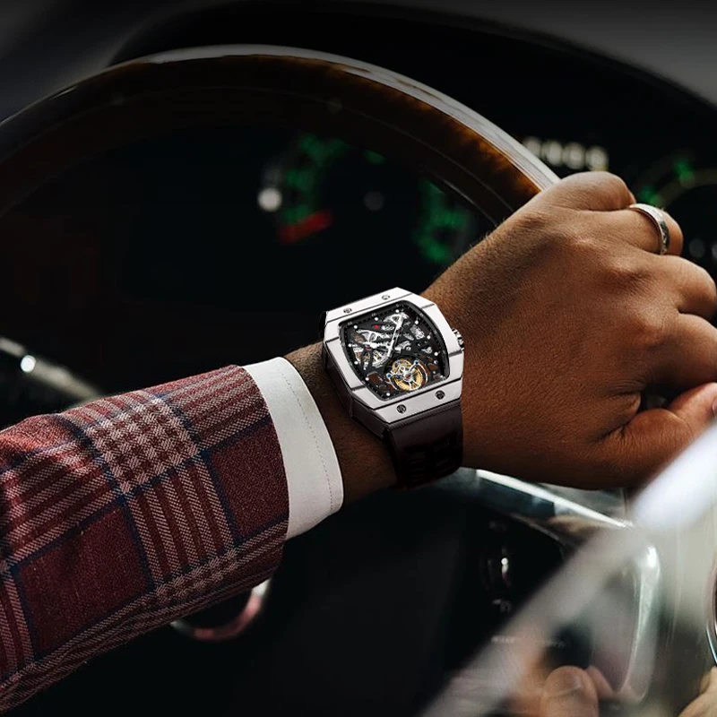 JINLERY Richard Tourbillon Carbon Fiber Cover Edition Luminous Hand Fluorescent design Mechanical Richard Tourbillon Watch