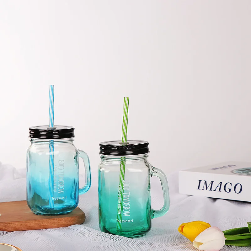 hot sale factory price glass mason jar with lid and straw mason jar with handle and lid accepting customized logo