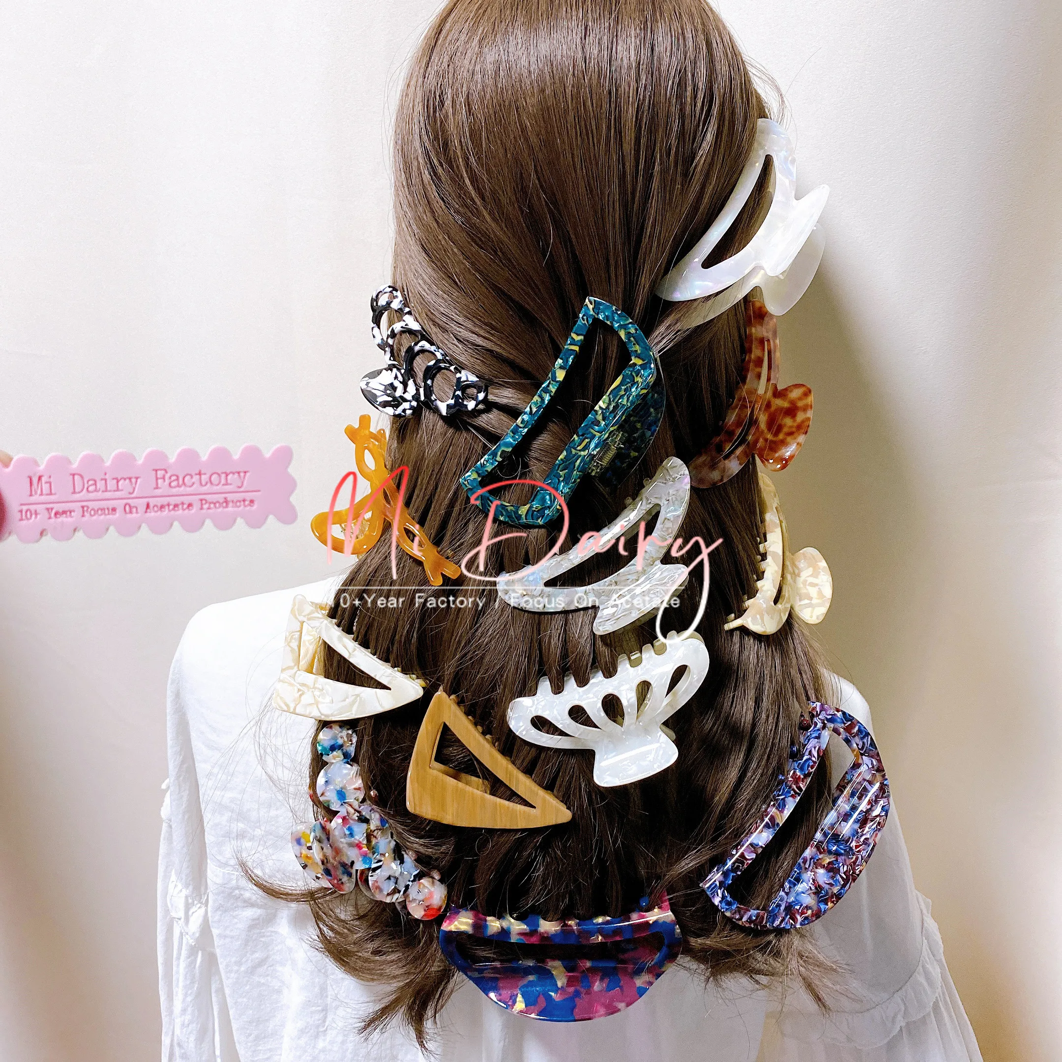 MiDairy CUSTOM LOGO 3000+ COLORS  Acetate acrylic Hair Claw Crab Clamp Jaw Clip hair grips hair Decorative ornament