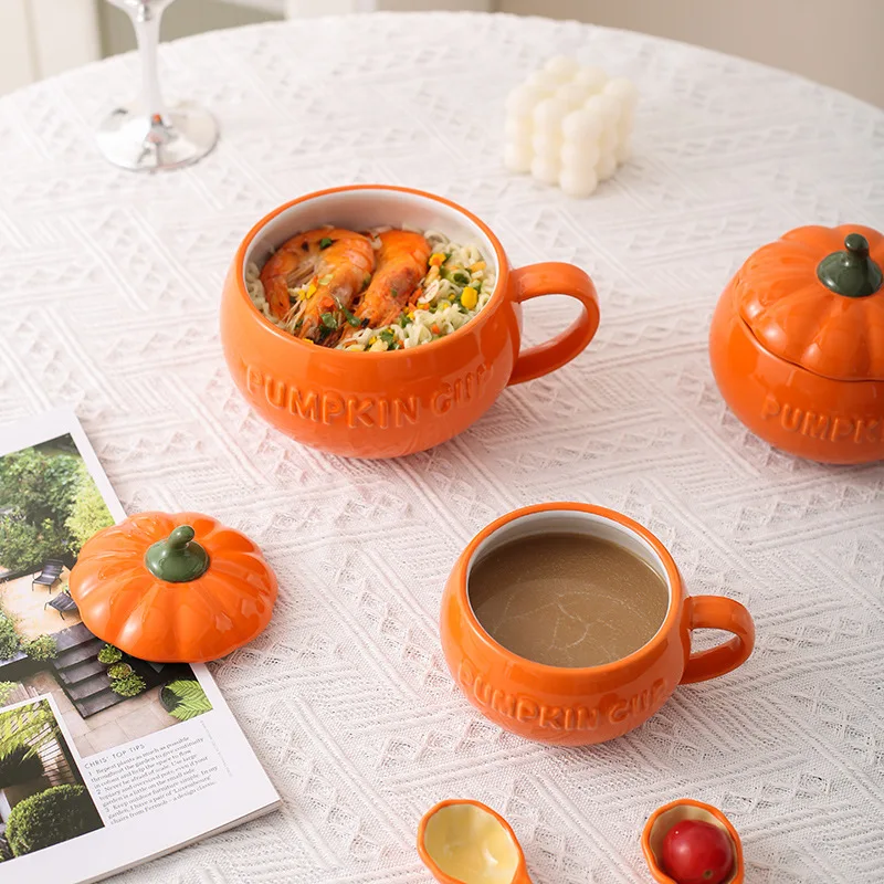 Christmas Ins Halloween Cup Ceramic Pumpkin Mug Coffee Cute Mug Student Breakfast Cup with lid
