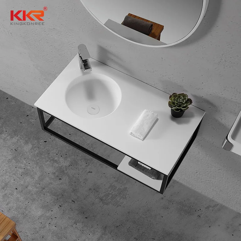 
Newly Launched Wall Hung Basin With Stainless Steel Shelf Artificial Stone Solid Surface Basin 