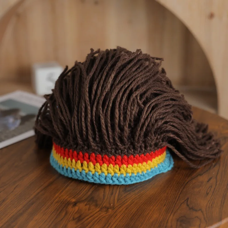 Hot Sale Handmade Funny Knitted Wig Beard Beanie Hats Rasta Hat Winter Dreadlocks With Hair Boys