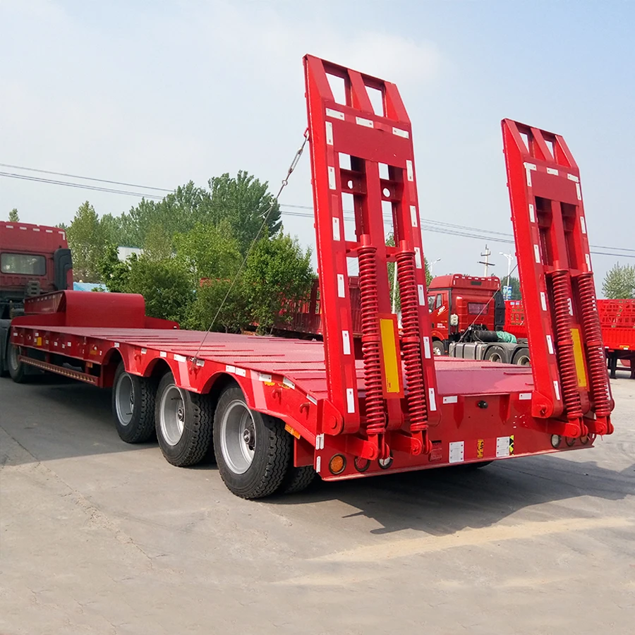 Low Price Truck Trailer 3 Axles 4 Axles 50ton 60ton Heavy Duty Hydraulic Gooseneck Lowboy Lowbed Low Bed Semi Trailer Truck