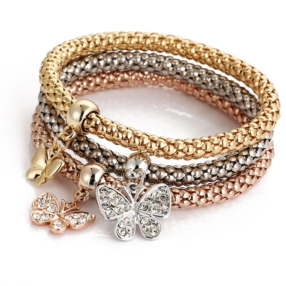 HOVANCI Vintage Design Rhinestones Gold Plated Charm Butterfly Bracelets Jewelry For Women and Men