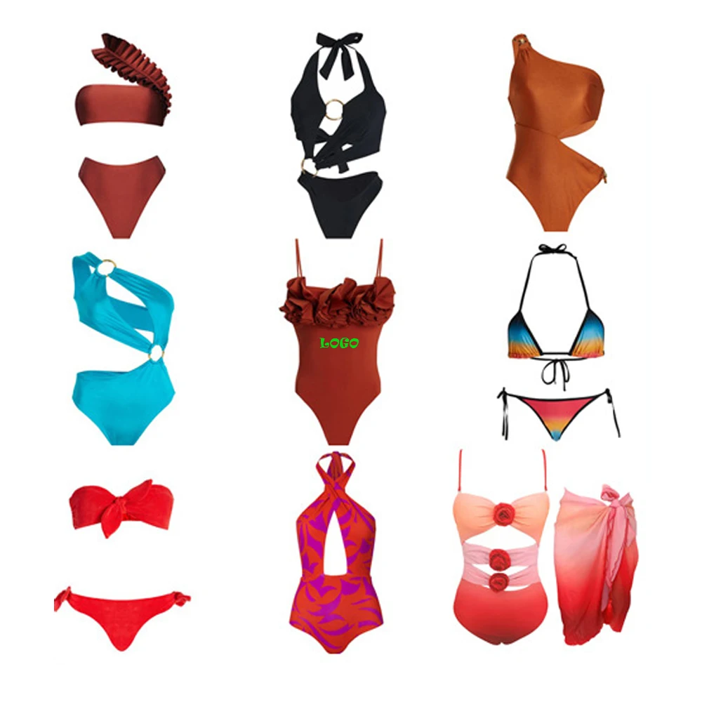 2024 Custom Solid Asian Bikini Set Mujer Strapless 2 Piece Plain Swimsuit Black Sexy Bandeau Swimwear For Women