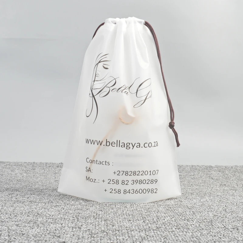 Travel Storage drawstring bag frosted portable Shoe Clothes drawstring plastic bag custom matte drawstring pouch with logo