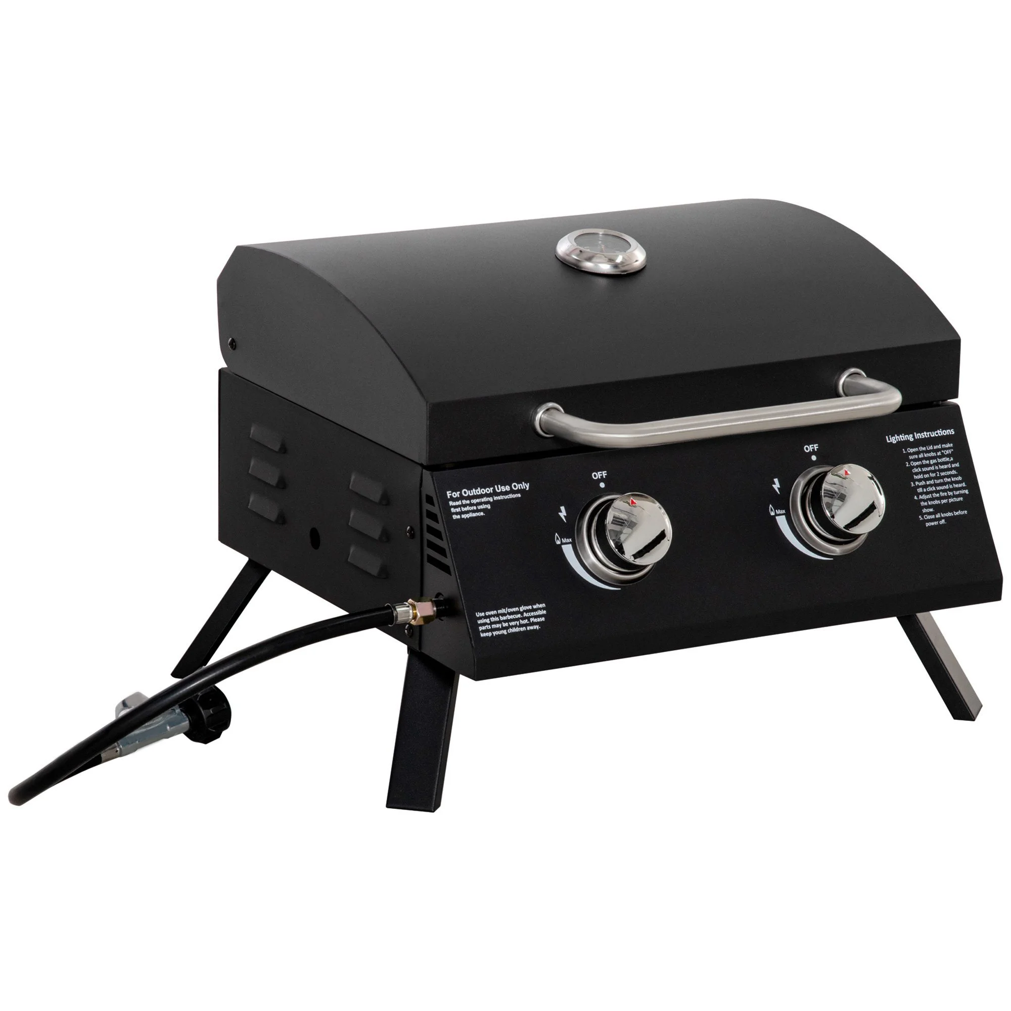 Black Portable Propane Gas Grill Arbecue Grill with 2 Burners for Outdoor Cooking Camping