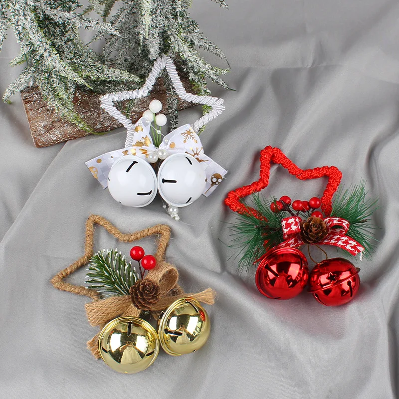 DIY Santa Bell Ornament Christmas Pendant Bell Christmas Tree Decor Xmas Ornament Christmas Pentagram Bell Hanging Decoration