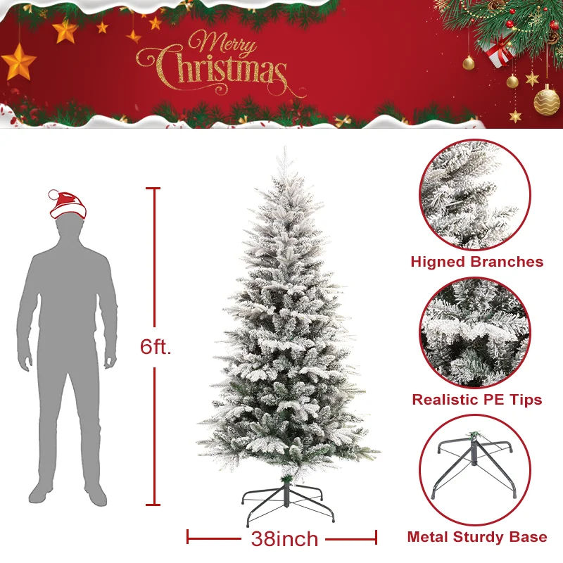 Commercial 2024 Hot Sale Umbrella Flocked White Mix Artificial Christmas Tree With Snow