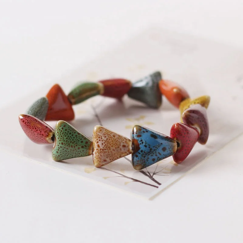 New Good Quality Colorful Ceramic Bracelet Ceramic Handmade Jewelry Passion Flower Glaze Bead Bracelet