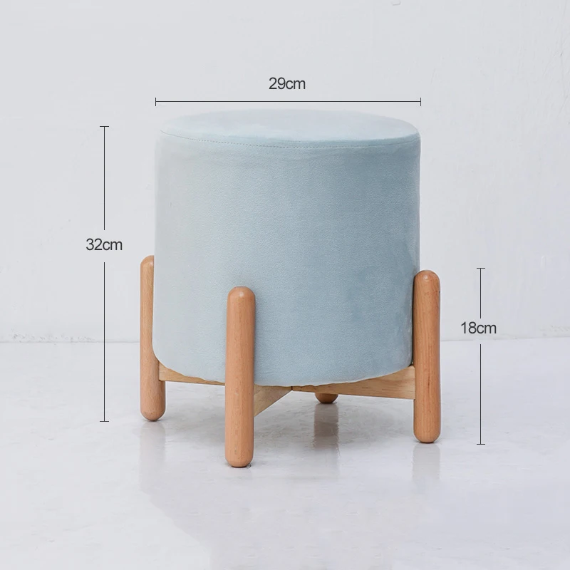 
Dining Round Modern Indoor Home Upholstred Sponge Foot Step Kids Shoes Bench Chair Footstool Velvet Ottoman Stools with Wood Leg 
