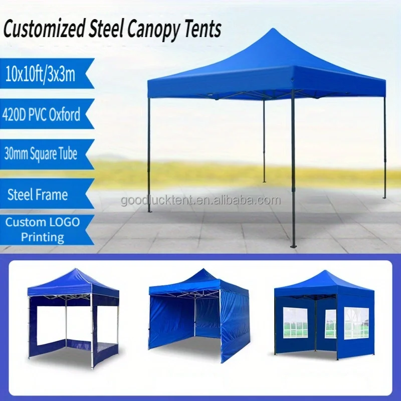 10x10 Custom Steel Canopy Tent Pop Up for Trade Show Events Outdoor Advertising Portable and Waterproof Foldable Gazebo for sale