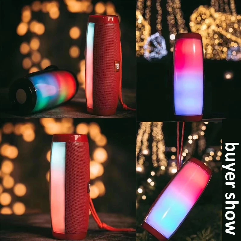Amazon Hot Sale Led Flashing Light Wireless Speaker Portable Outdoor Loudspeaker 1200mah Fabric Subwoofer Fm Radio Speakers