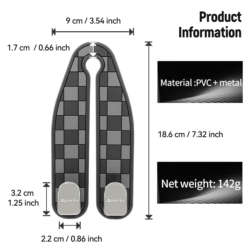 PVC Car Purse Headrest Hooks for Purses and Bags Car Seat Back Double Hook Car Seats Hooks for Headrest