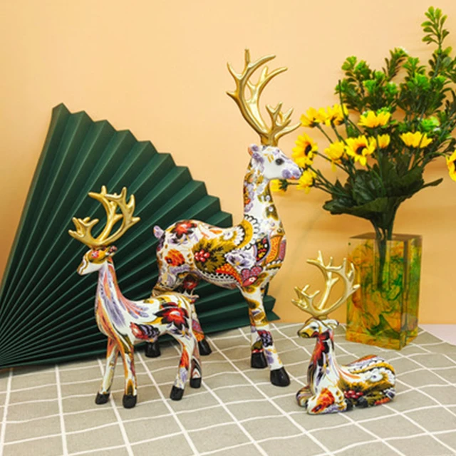 Lovely Light Luxury Style Water Transfer Color Deer Resin Crafts Gifts Home Decor