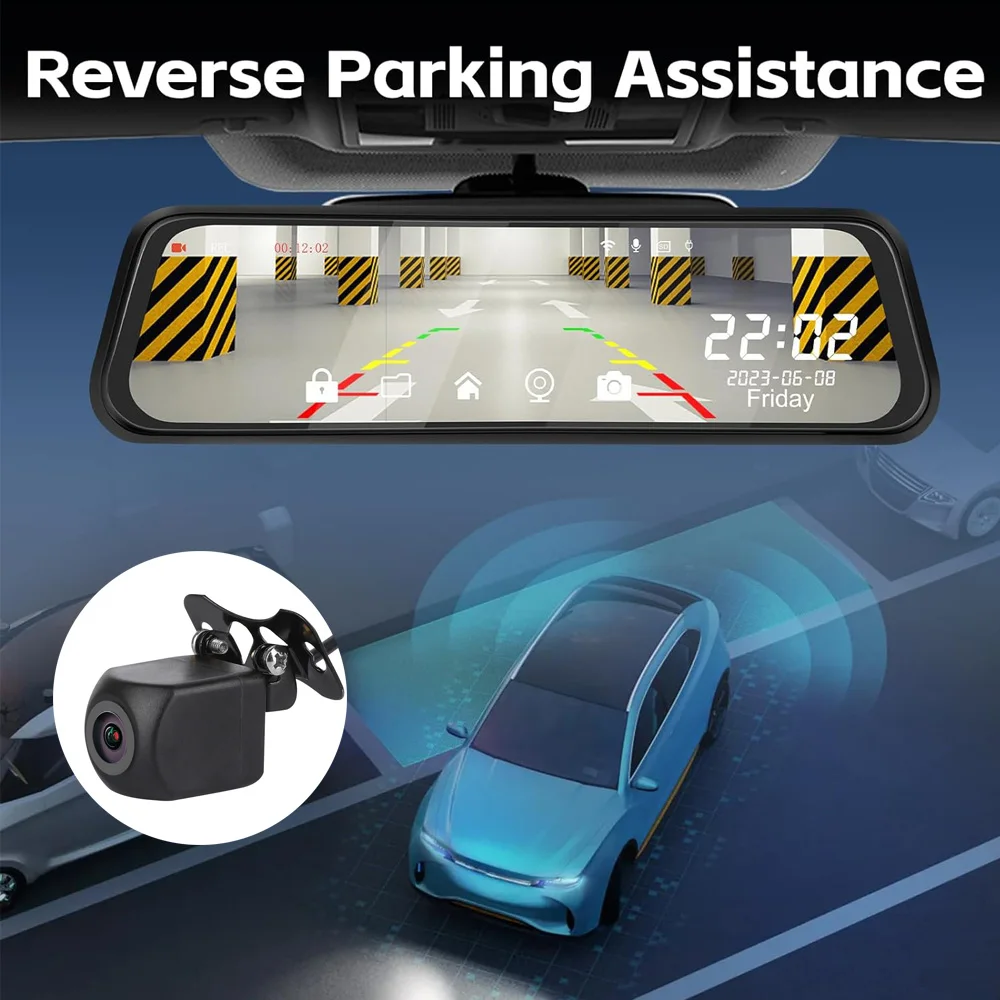 1080P Wide Angle 10Inch  Wifi App Control Gps Logger Car Rearview Mirror With Camera Video Recorder For Cars