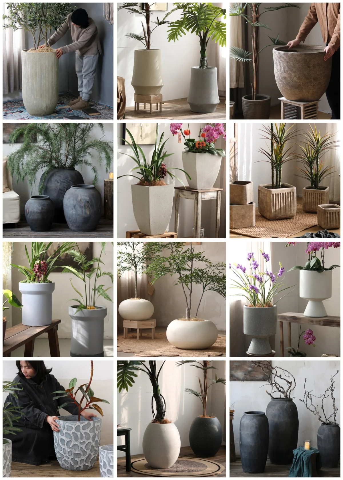 Modern Large Rectangular Plant Pot, Nordic Simple Big Fiberglass Planter Box, Garden Outdoor Fiber Clay Floor Vase