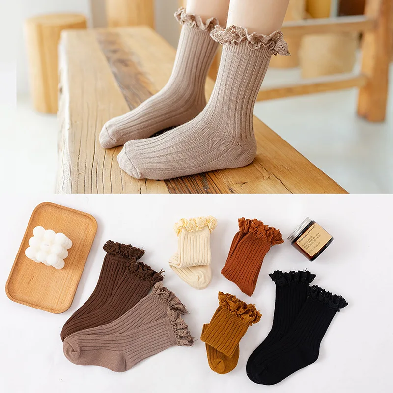 2022 New Spring Organic Cotton Crew Kids Toddler Baby Girl Ruffle Socks