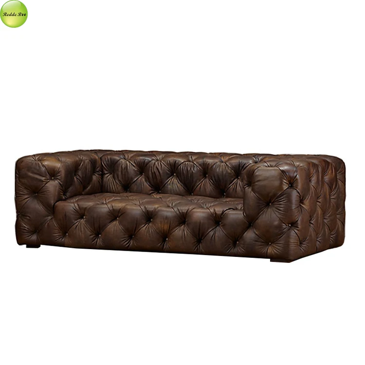 Factory wholesale full synthetic leather classic style three seat chesterfield sofa buy living room sofa